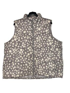 Lands' End Full Zip Speckled Dotted Puffer Vest Sz 2X Layering Gray